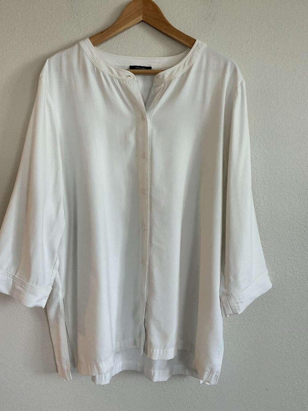 Natori Tunic White Button Down Shirt Mandarin Collar